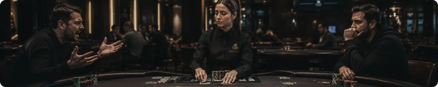 Frustrated player confronting a poker dealer