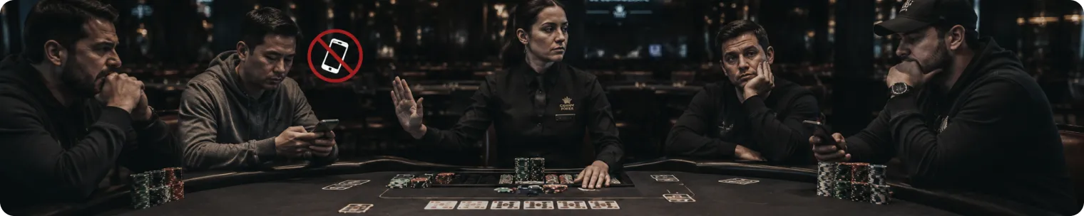 Player using phone at poker table