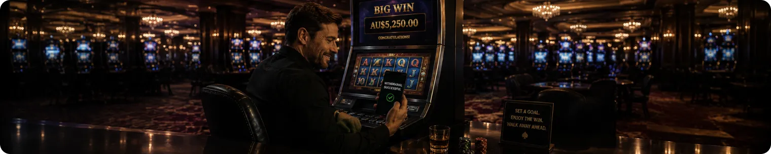 Man cashing out pokies win