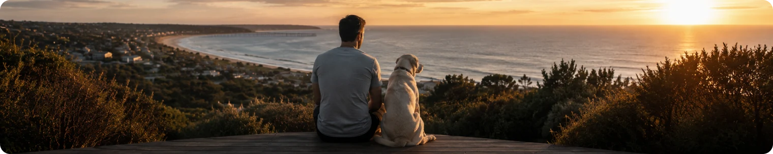 Man reflecting on future plans after lottery win at sunset