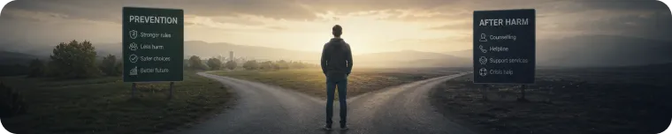 Prevention vs harm support crossroads