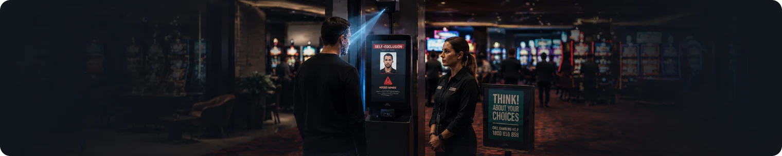 Facial recognition kiosk checks a self excluded player at a NSW pokies venue