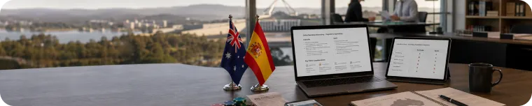 Australia and Spain policy comparison desk scene